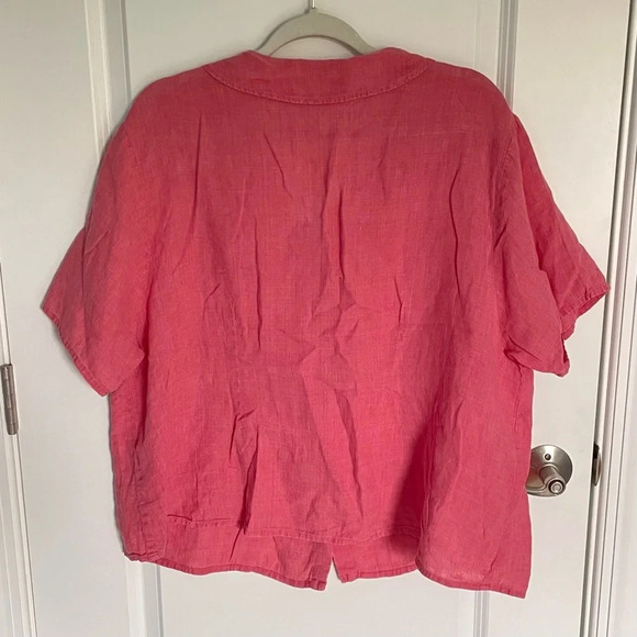 Flax Peter Pan collared 100% linen button down Blouse pink 29328 - Picture 5 of 10